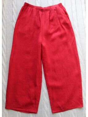 FLAX 100% Linen Bright Red Wide Leg Pants, Size M Medium Artsy Lagenlook